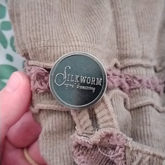 SILK WORM Olive Green Patchwork Scarf - Handmade One-of-a-Kind - Picture 3 of 8